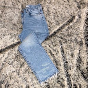 Zara High Rise Flare Crop Distresses Jeans